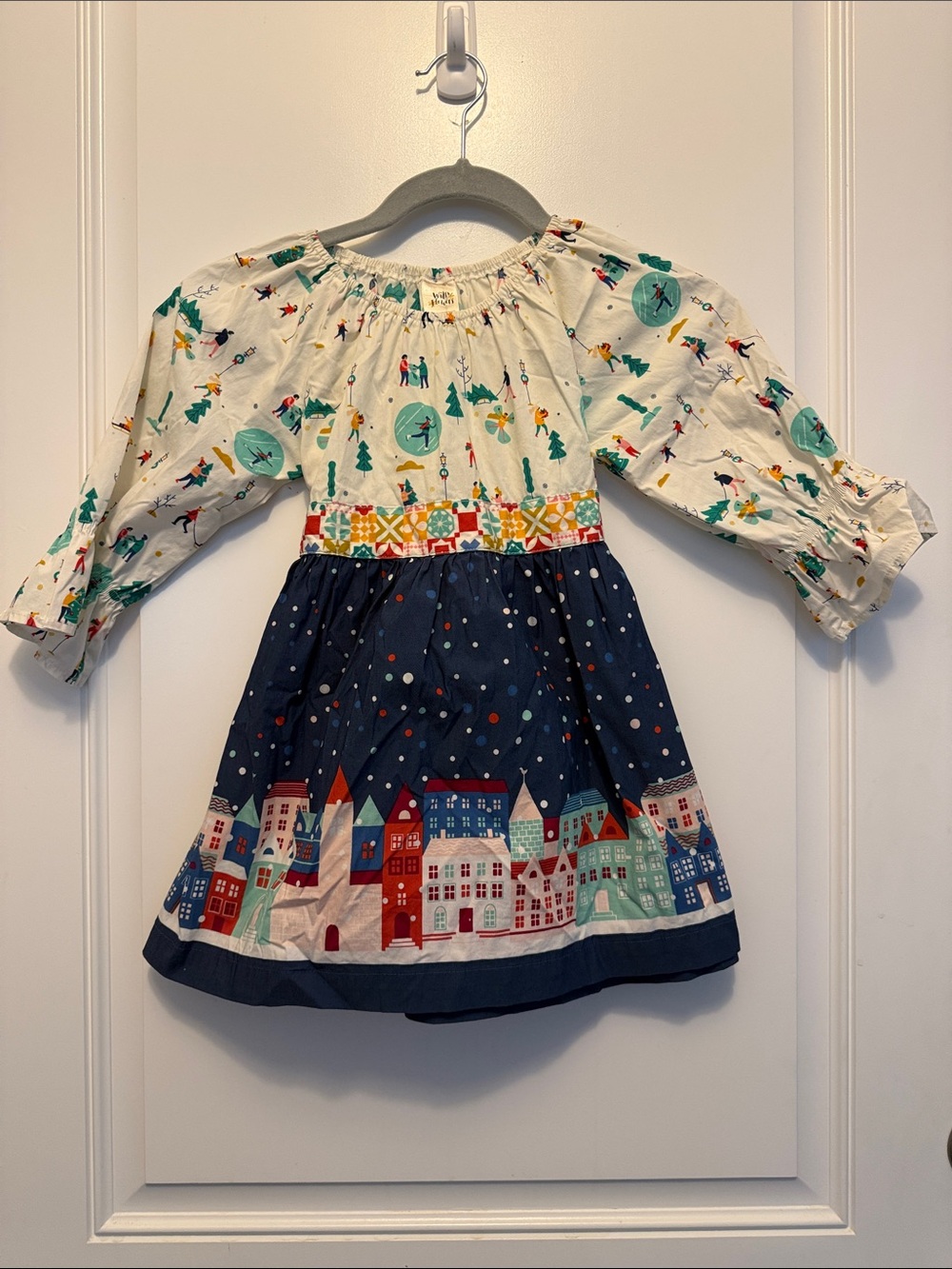 WildFlowers Girls' Navy & Cream Holiday Village Print Dress No. 8